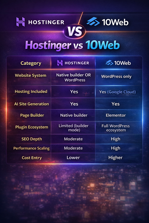 Hostinger vs 10Web